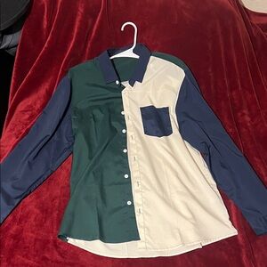 Colorblock Long Sleeve Button-Up Shirt